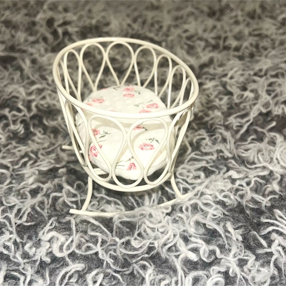 Vintage Miniature Wire Doll Chair with Floral Cushion